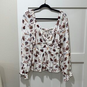 Miami Floral Blouse in Cream and Brown